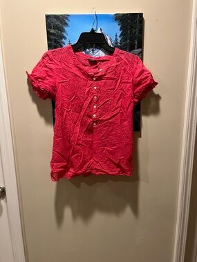 J. Crew Bright Red Short-Sleeve Button-Front Top